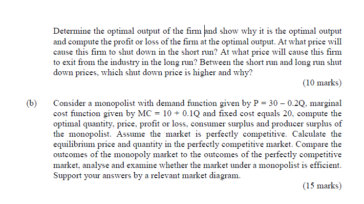 output and cost of a firm. Quantity Price Total Cost 0 $10