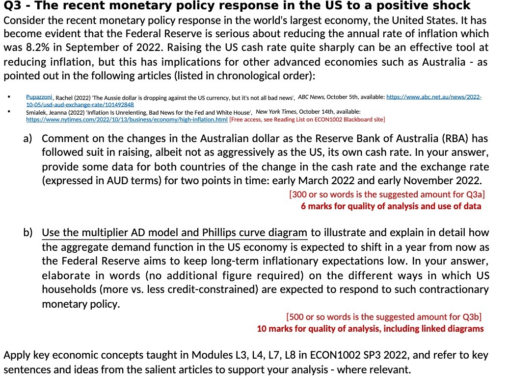  Q3 - The recent monetary policy response in the US to