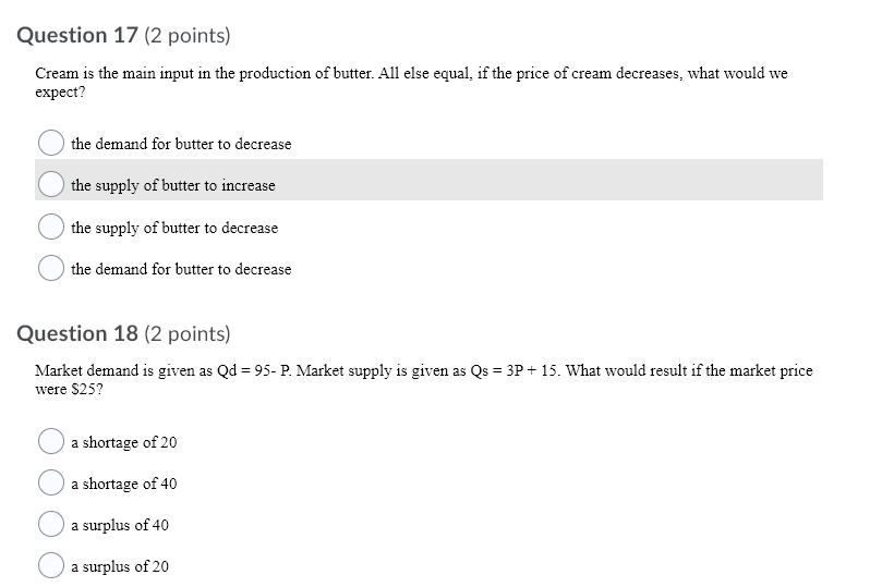 Question 1? {2 points} Cream is the main input in the