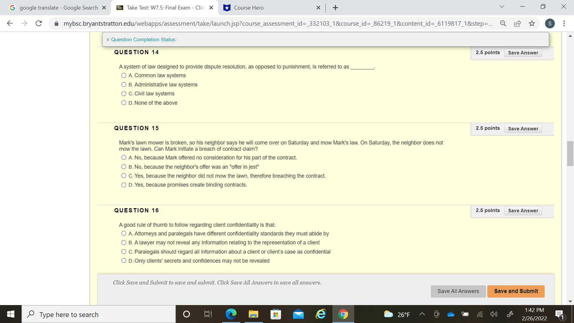 Final Exam - Click X Course Hero X + X -> C