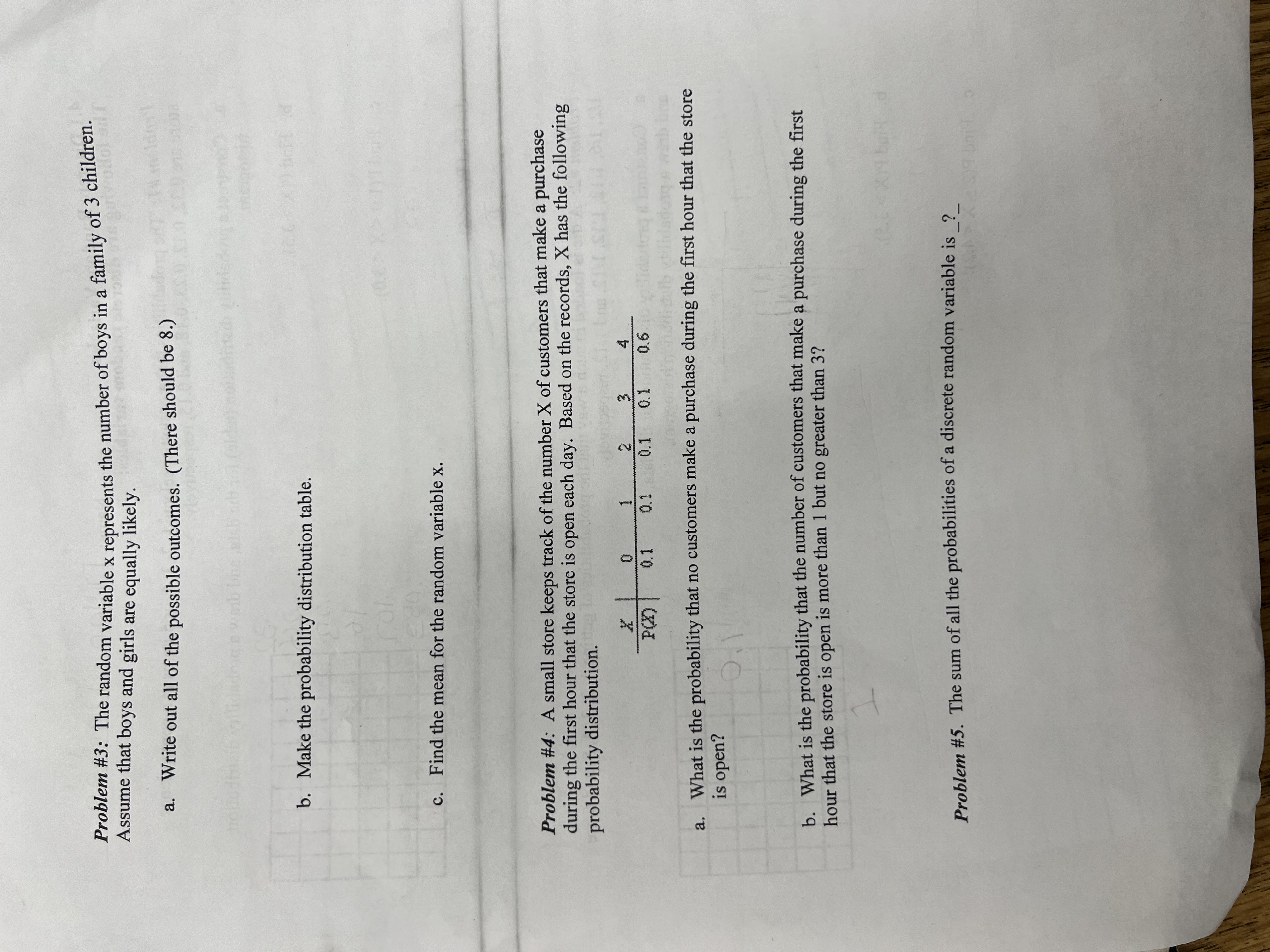  Problem #3: The random variable x represents the number of boys
