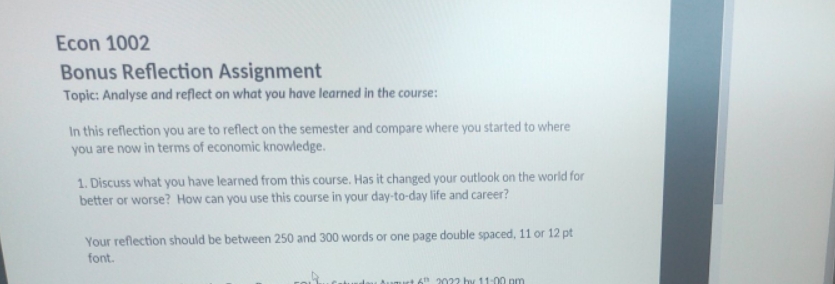subject- econ 1002 Econ 1002 Bonus Reflection Assignment Topic: Analyse and reflect