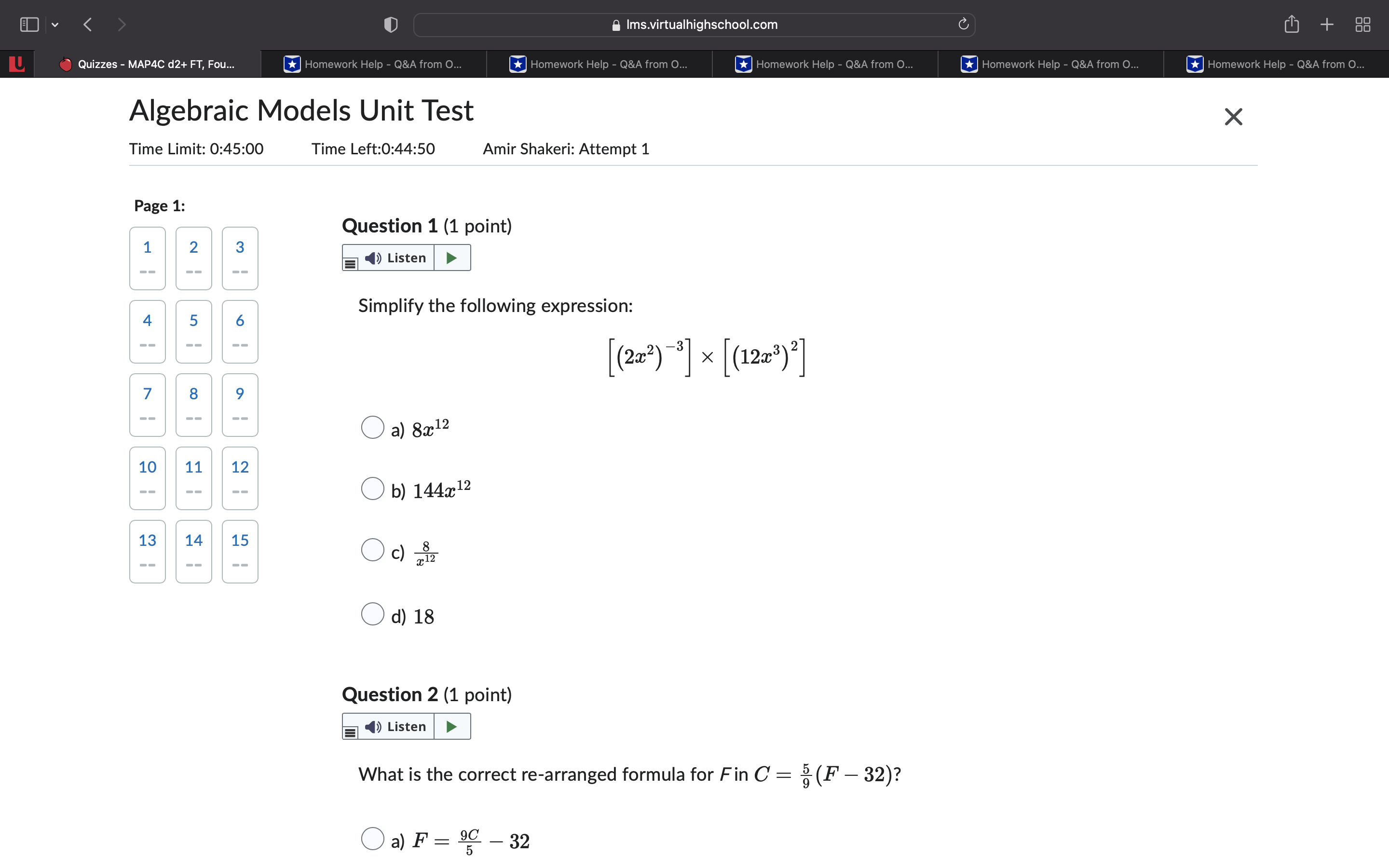 Ims.virtualhighschool.com + Quizzes - MAP4C d2+ FT, Fou.. Homework Help -