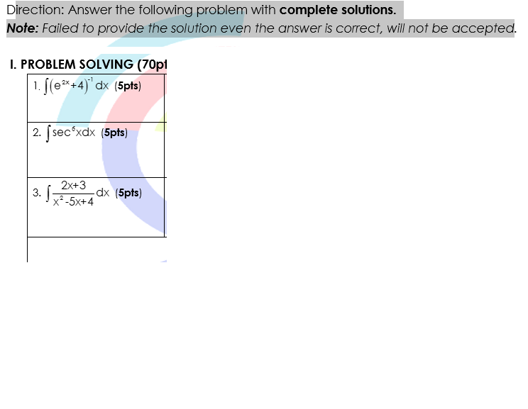  Direction: Answer the following problem with complete solutions. Note: Failed to
