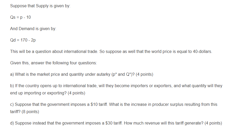 And Demand is given by: Do 2 100 0.5p Given this, answer