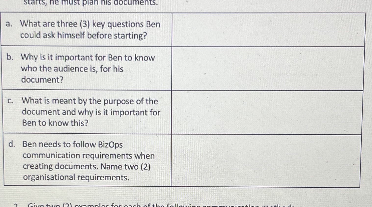 starts, he must plan his documents. a. What are three (3)