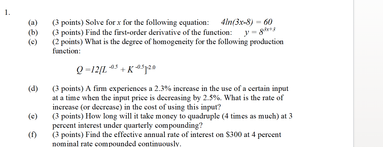  (a) (b) (0) (d) (6) (D (3 points) Solve for x