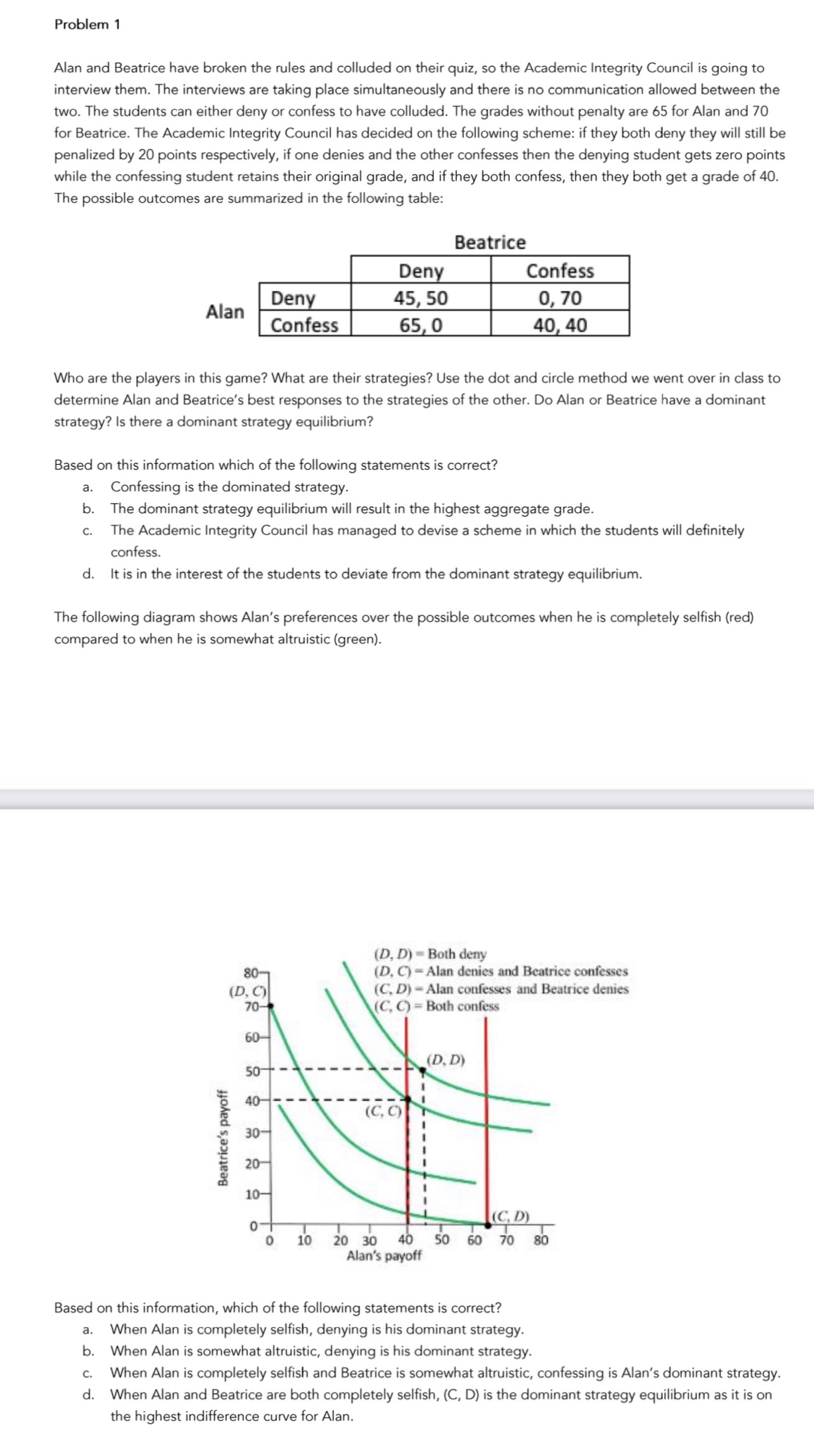  Problem 1 Alan and Beatrice have broken the rules and colluded