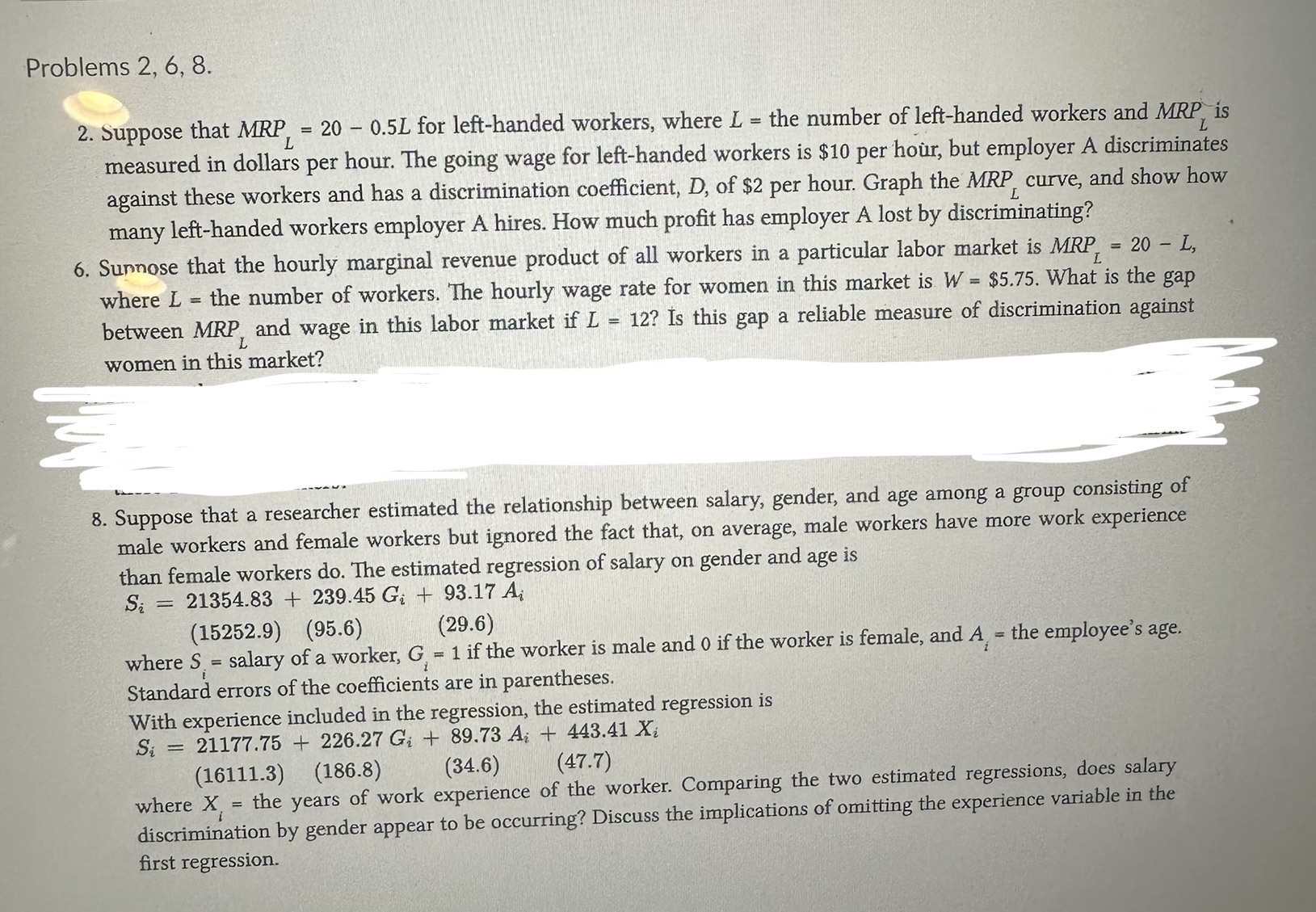 Problems 2, 6, 8. 2. Suppose that MRP, = 20 -