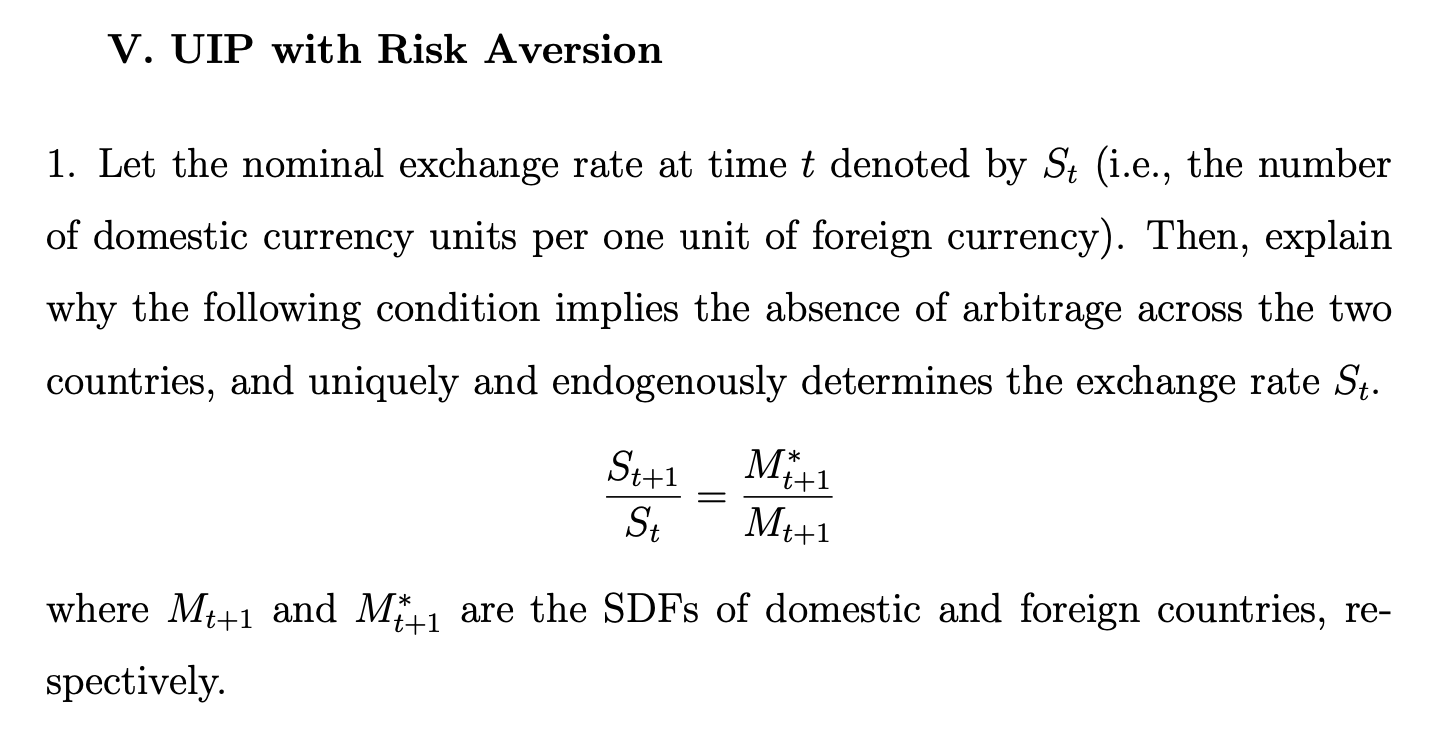  V. UIP with Risk Aversion 1. Let the nominal exchange rate