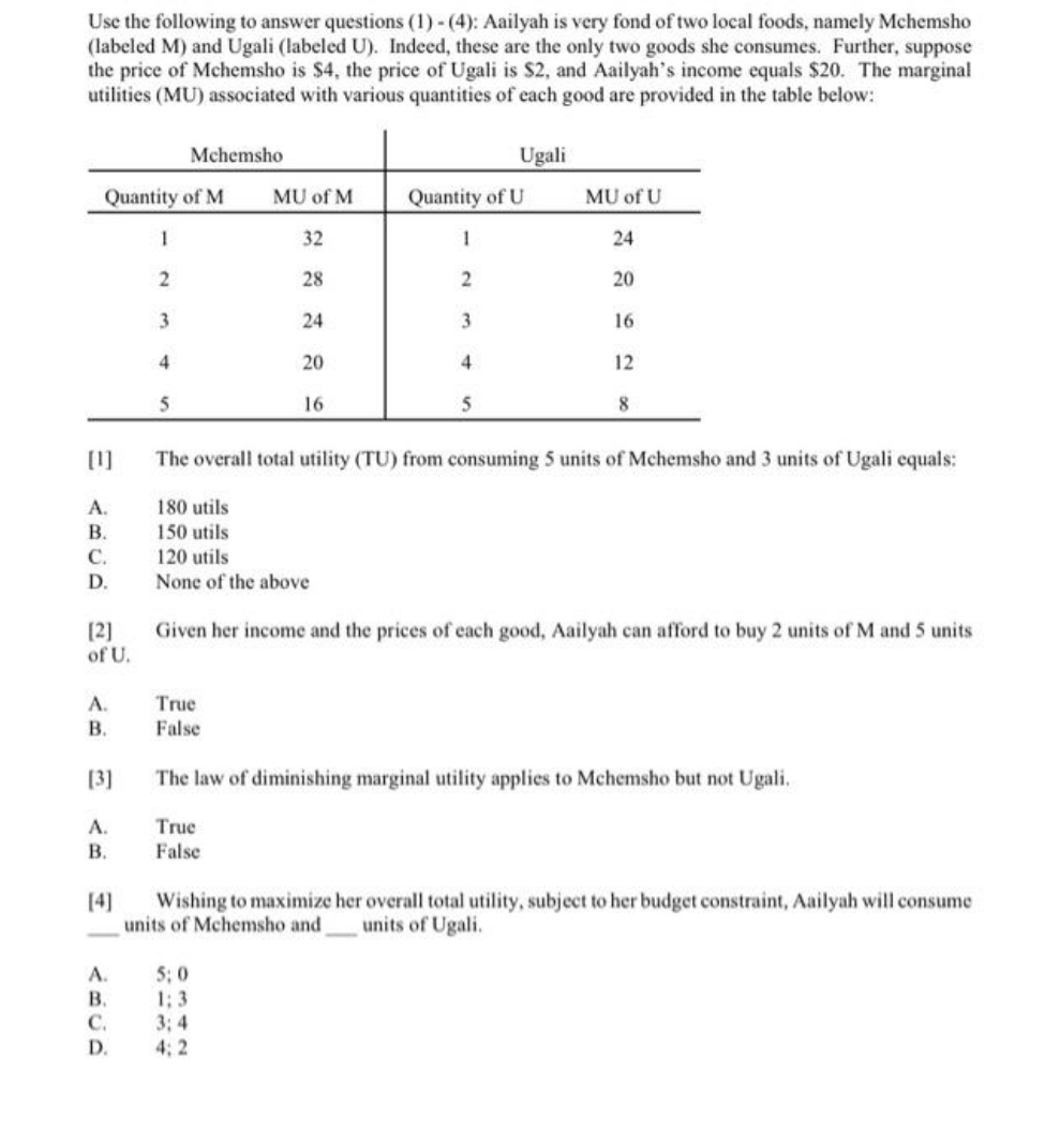 please answer Use the following to answer questions (1) - (4): Aailyah