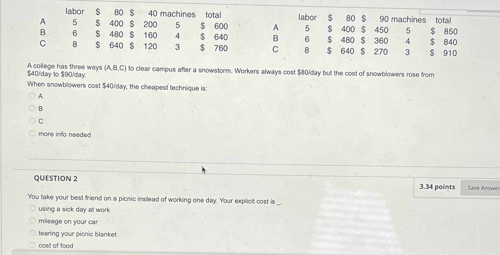 labor $ 80 $ 40 machines total labor $ 80 $