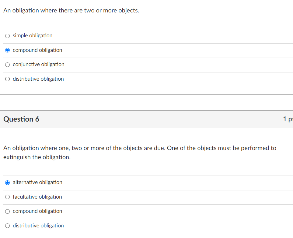  An obligation where there are two or more objects. 0 simple