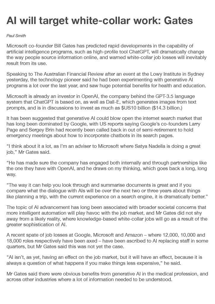 Microsoft invests $14 billion in ChatGPT maker OpenAI (read the newspaper article