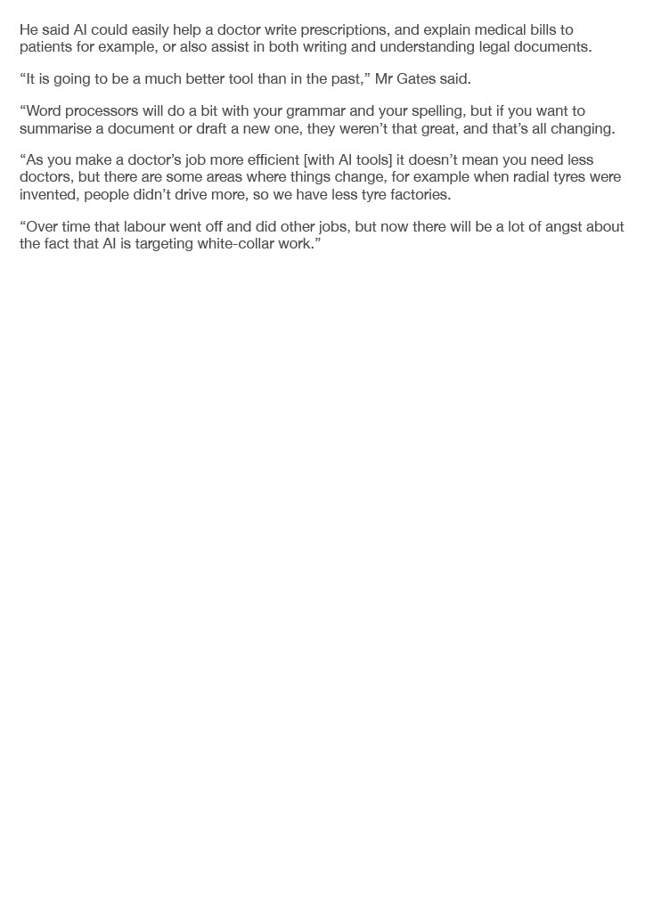 "AI will target white-collar work: Gates" in the AFR, January 24, 2023).