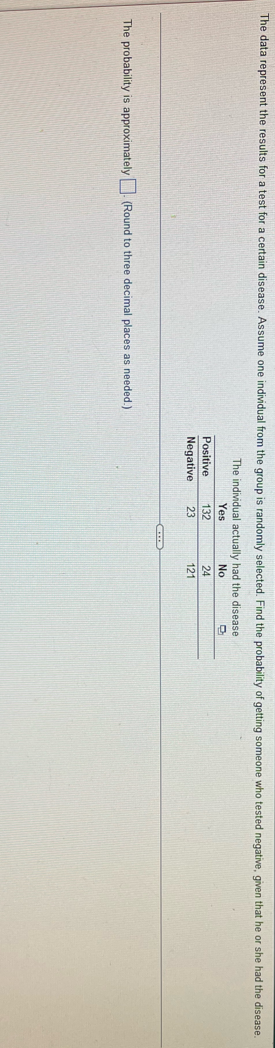  The data represent the results for a test for a certain