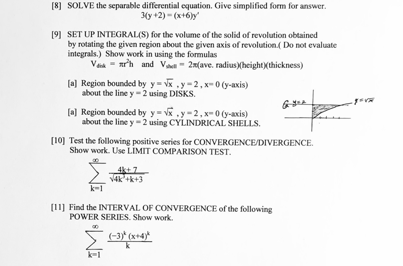  [8] SOLVE the separable differential equation. Give simplied form for answer.