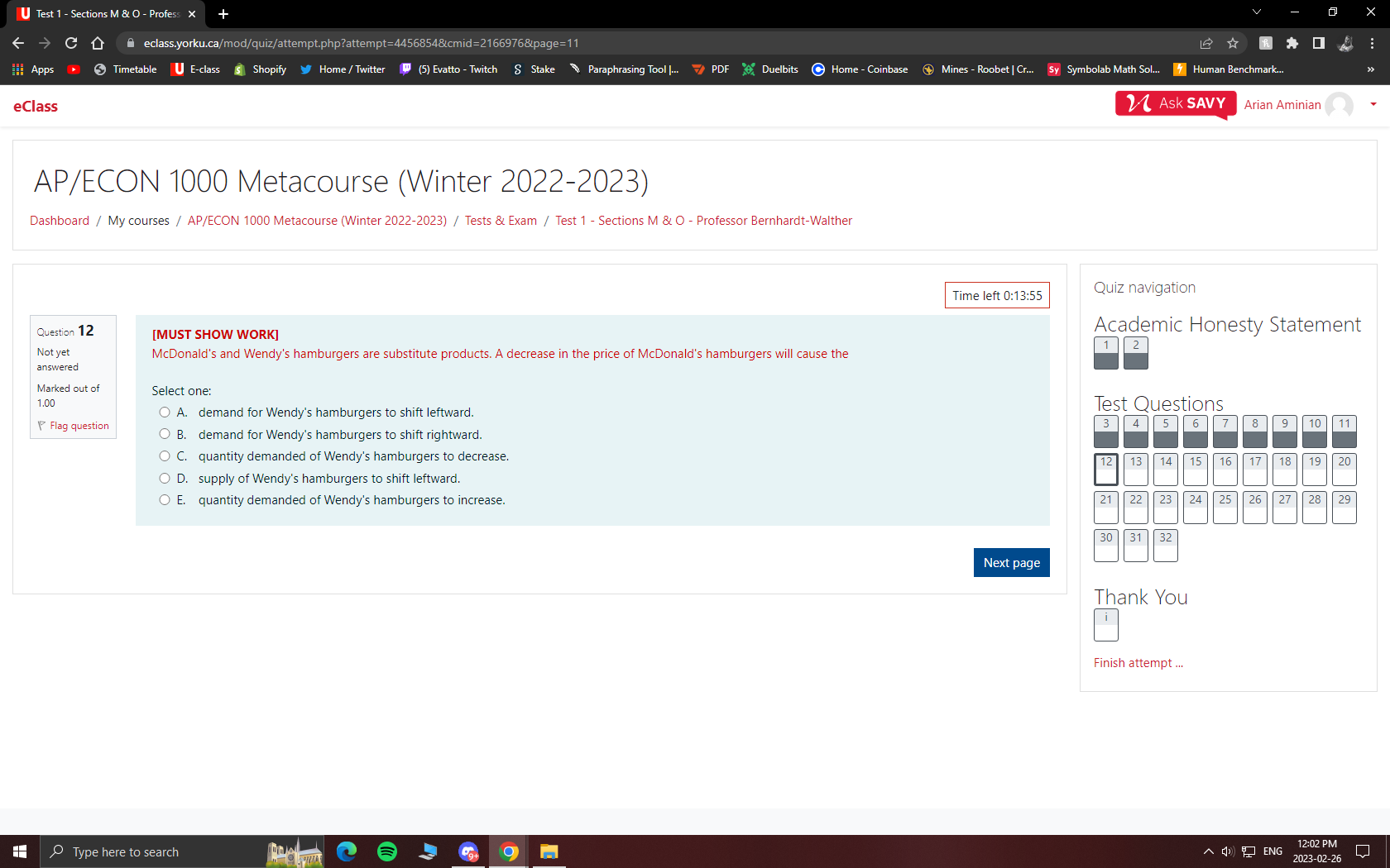 U Test 1 - Sections M & O - Profess C