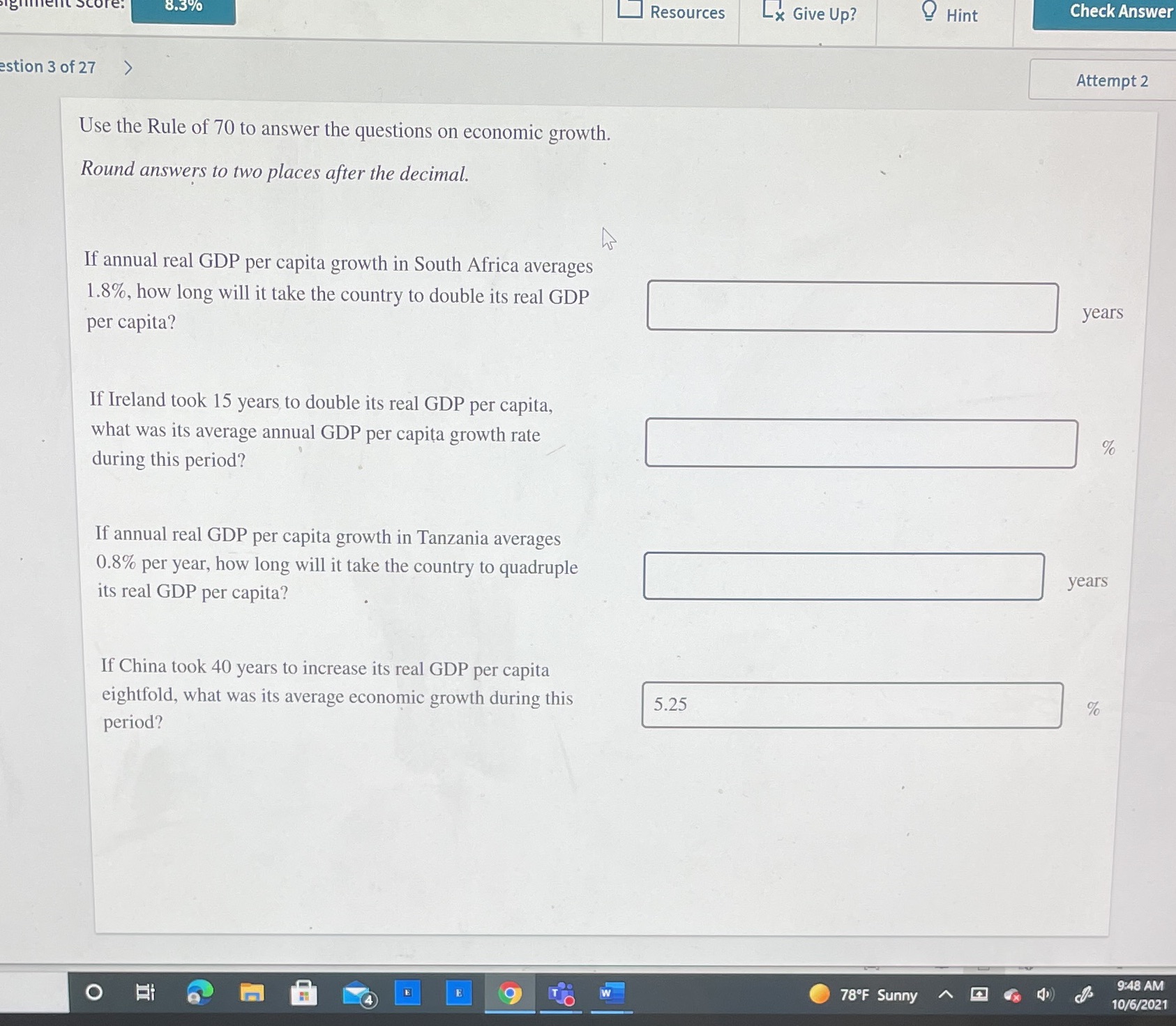answer attached question below 8.3% Resources Lx Give Up? Hint Check Answer
