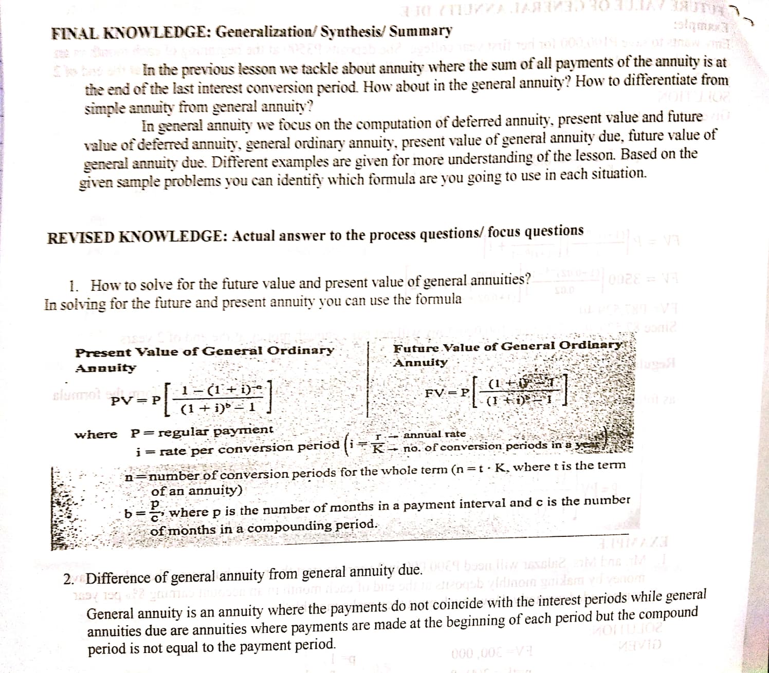TO BE ANSWERED (ACTIVITY 1 ONLY): FINAL KNOWLEDGE: Generalization/ Synthesis/ Summary In