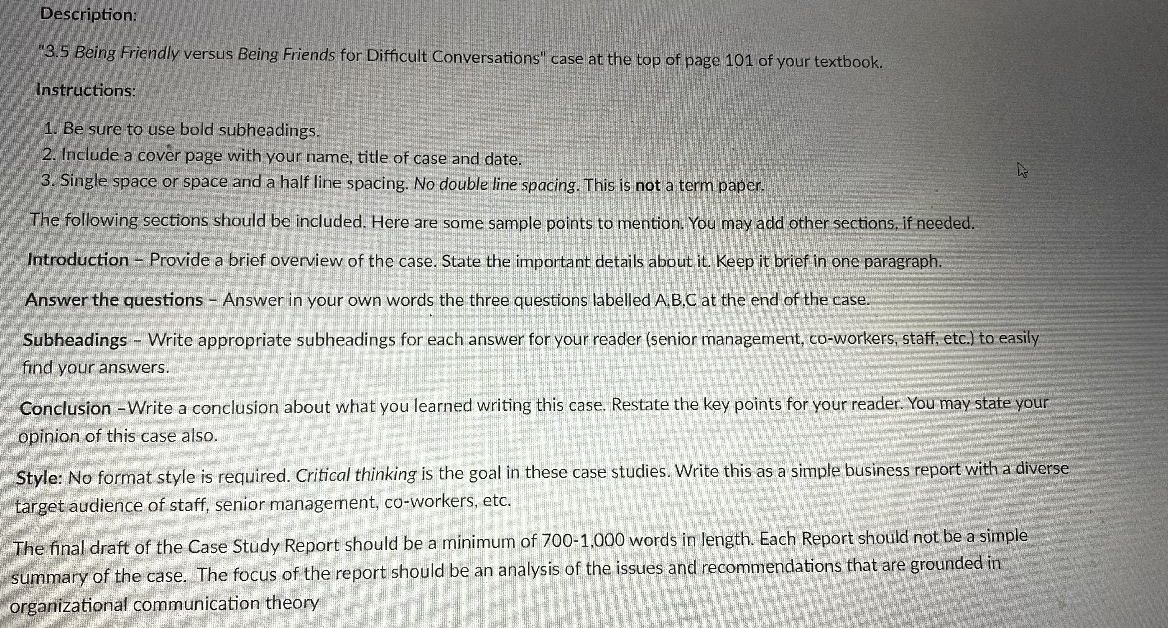  Description: "3.5 Being Friendly versus Being Friends for Difficult Conversations" case