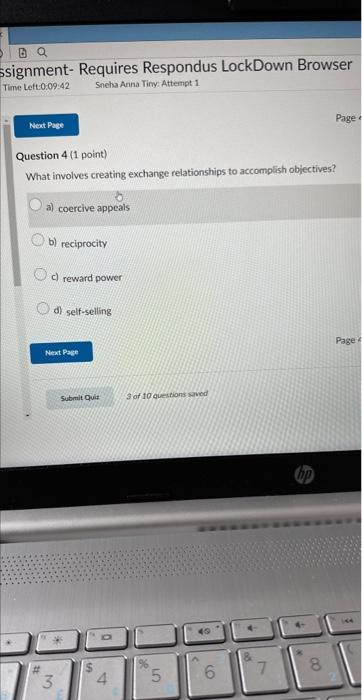 ssignment- Requires Respondus LockDown Browser Time Left:0:09:42 Sneha Anna Tiny Attempt