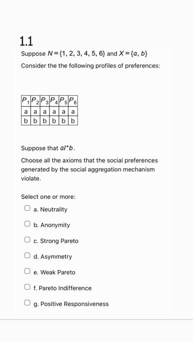  1.1 Suppose /= {1, 2, 3, 4, 5, 6} and X