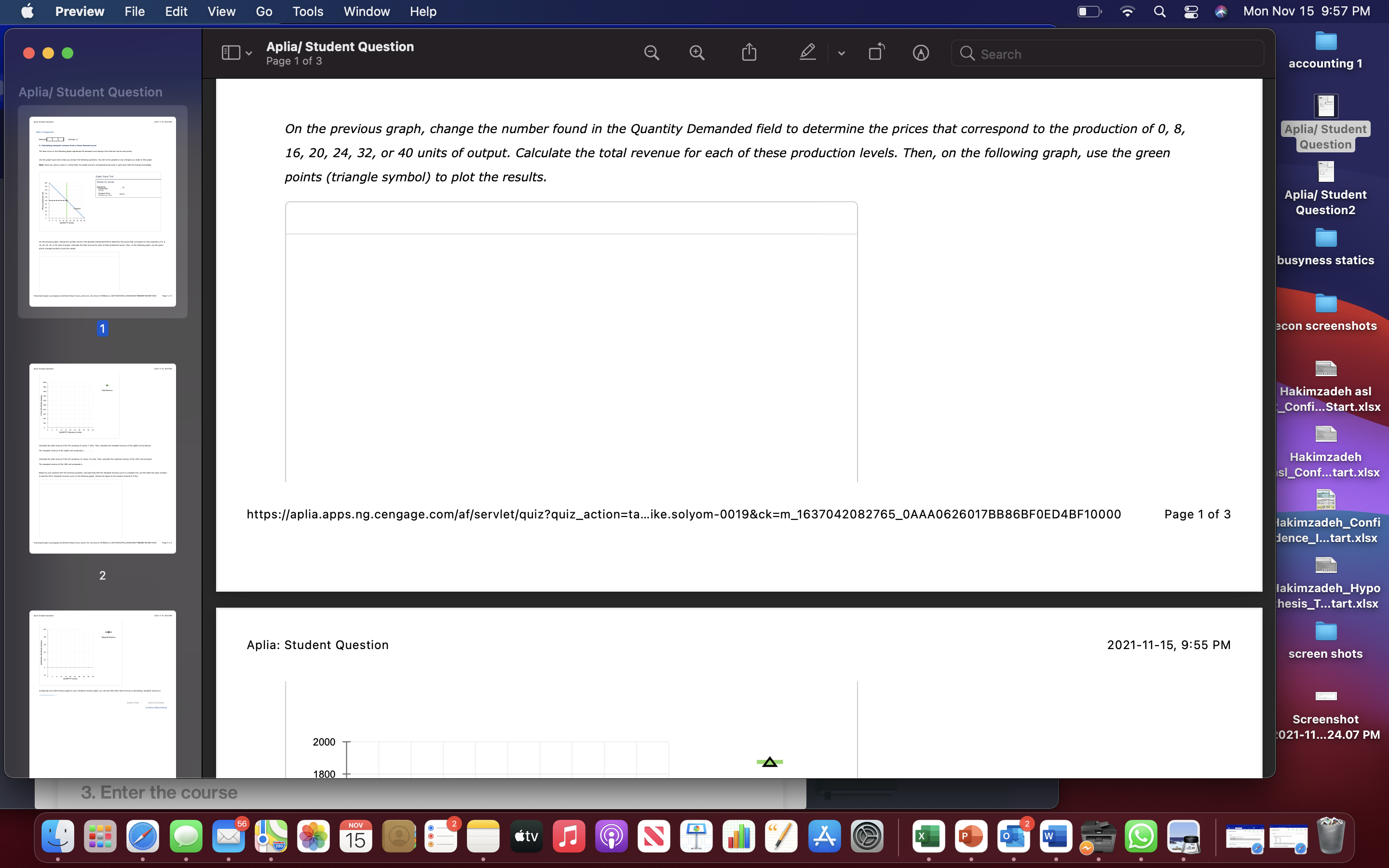 15 9:57 PM Aplia/ Student Question Q Search Page 1 of 3