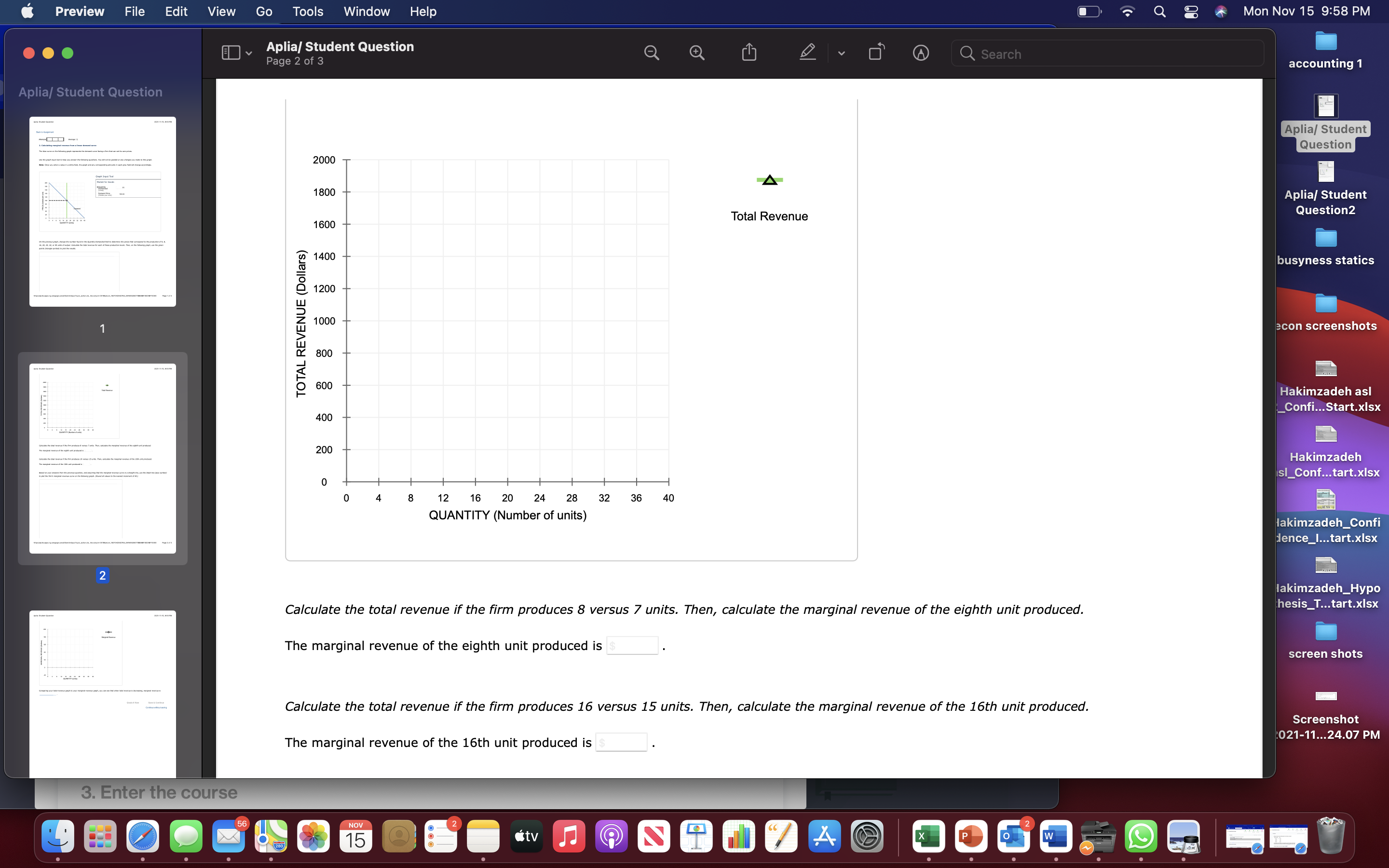 accounting 1 Aplia/ Student Question 2. Calculating marginal revenue from a linear