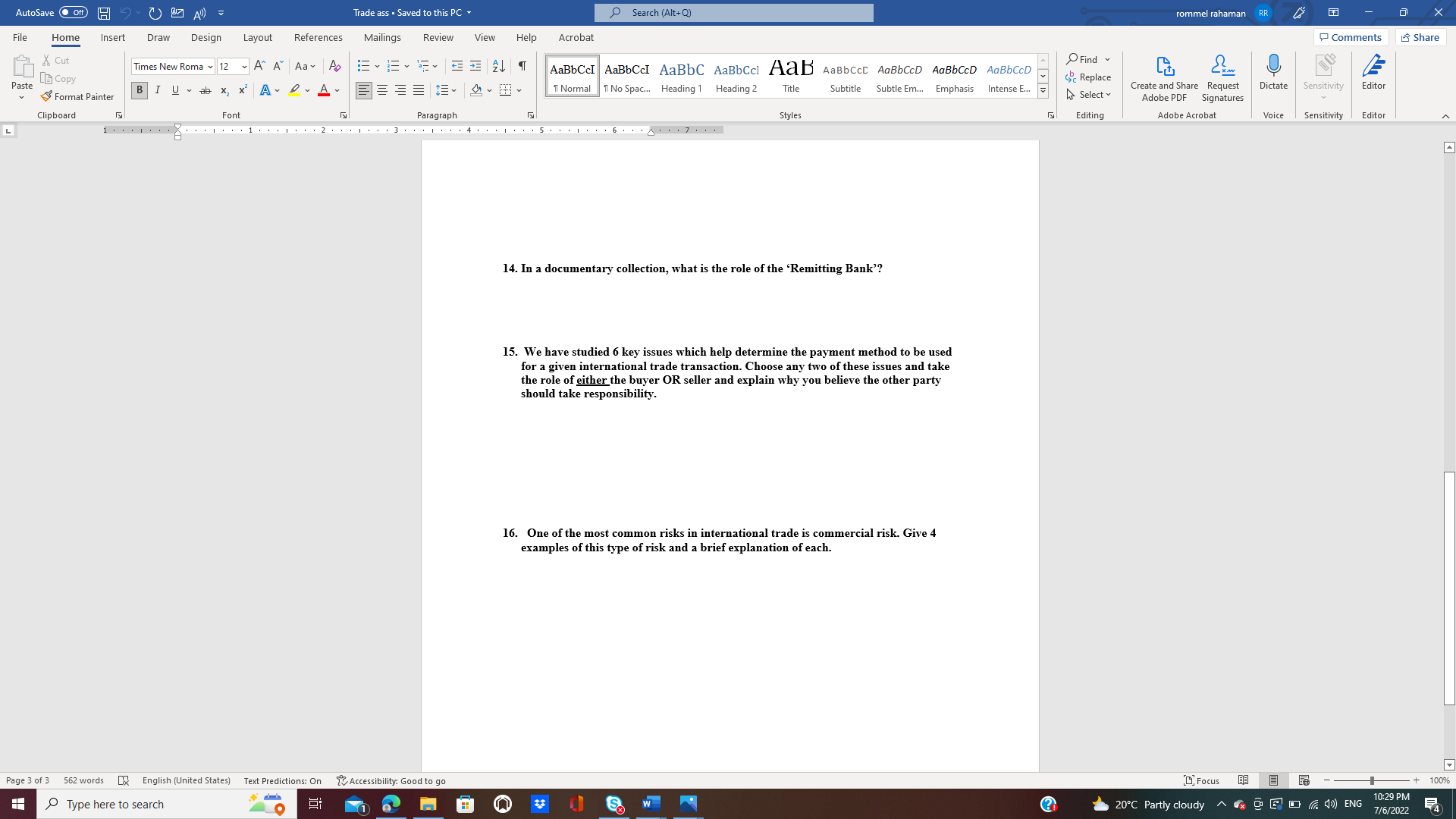  AutoSave . Off) H 9 ( 7 A) = Trade ass