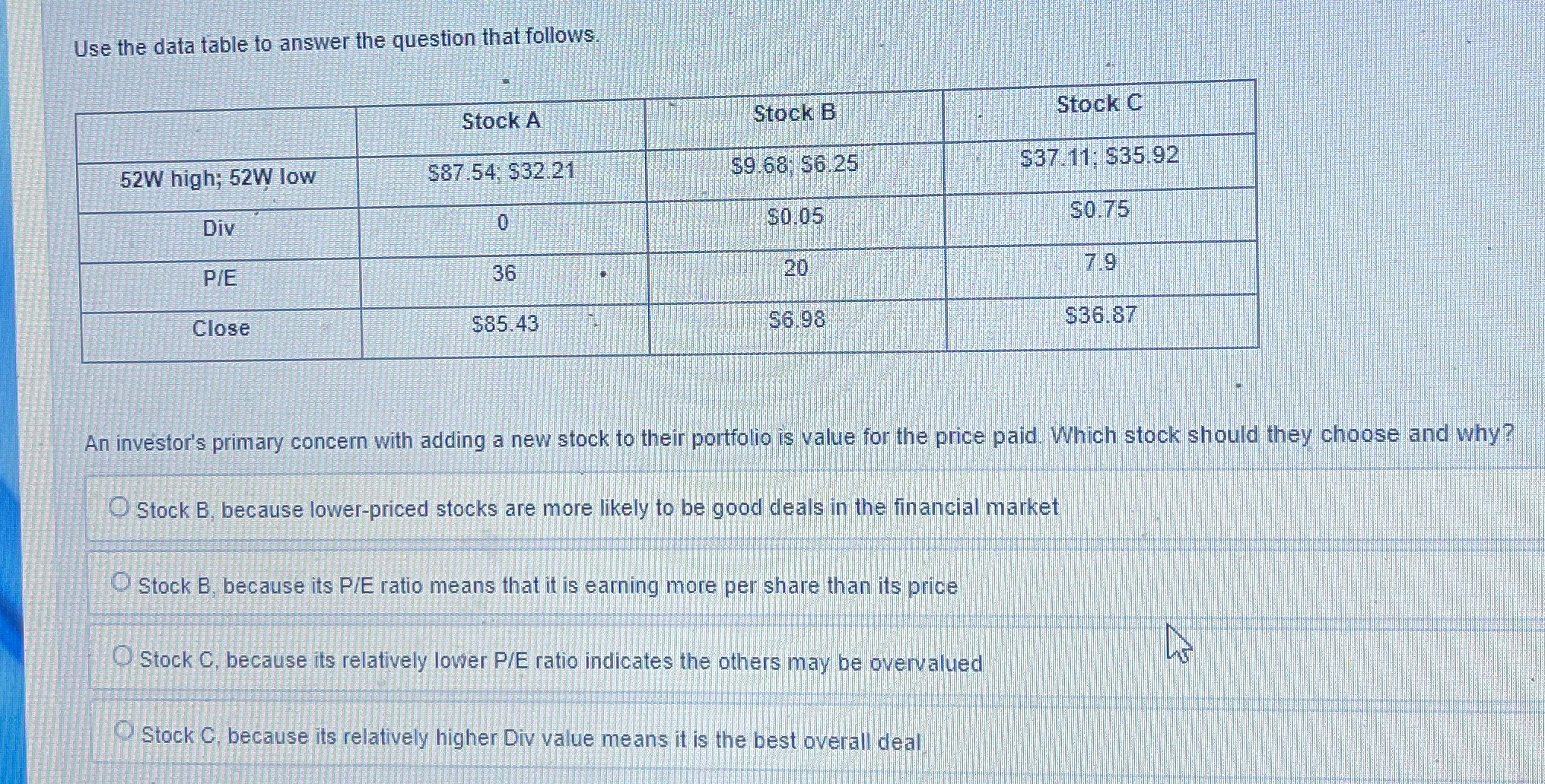 Please help Use the data table to answer the question that follows
