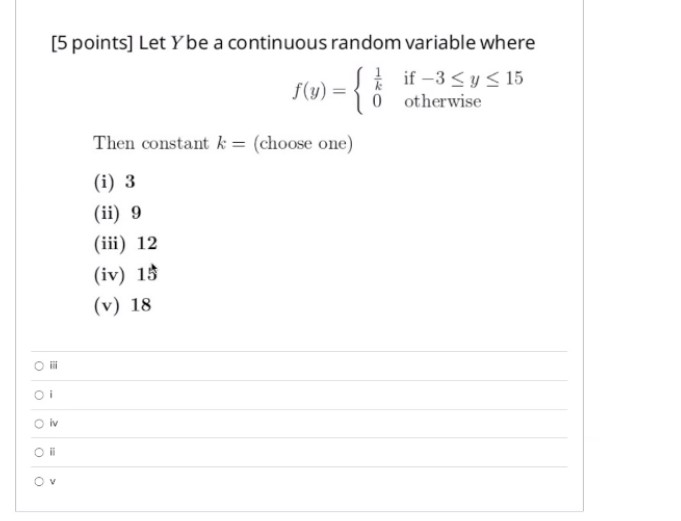  [5 points] Let Ybe a contlnuous random variable where on 6|