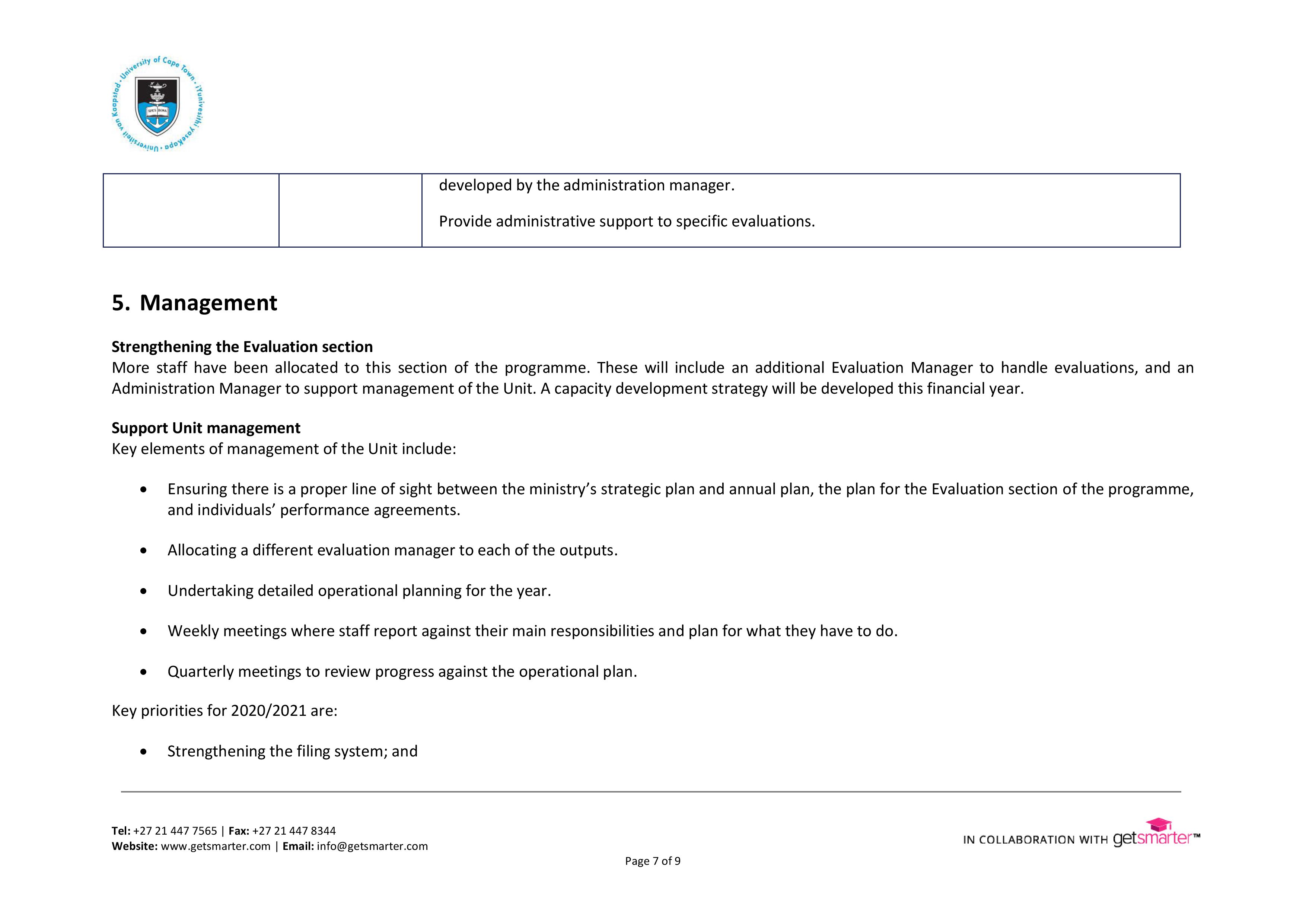 Background This case shows an extract from an existing operational plan. The