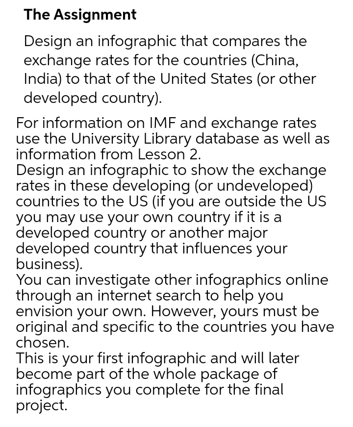 4 The Assignment Design an infographic that compares the exchange rates for