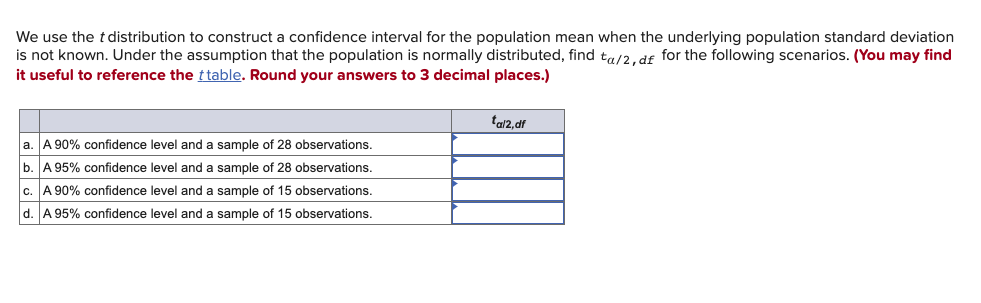 We use the t distribution to construct a confidence interval for