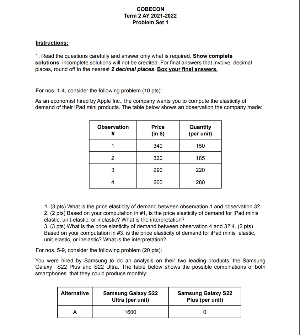 COBECON Term 2 AV 221-2l122 Problem Set 1 In in: 1.