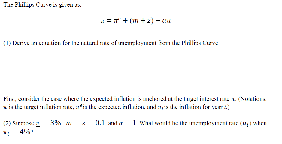 The Phillips Curve is given as; IT = Te + (m
