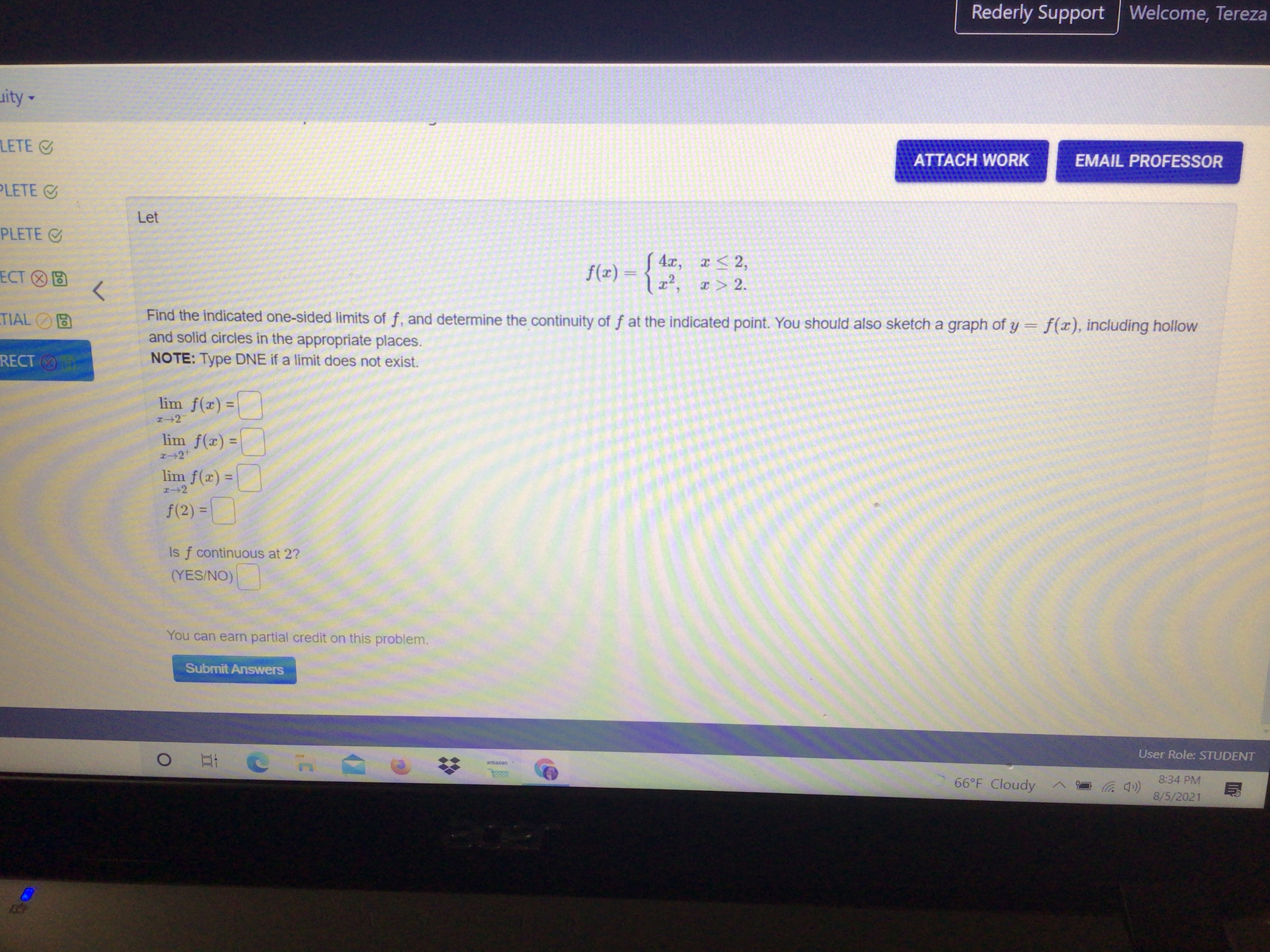 Rederly Support Welcome, Tereza .1ity ATTACH WORK )LETE g Let PEETE e