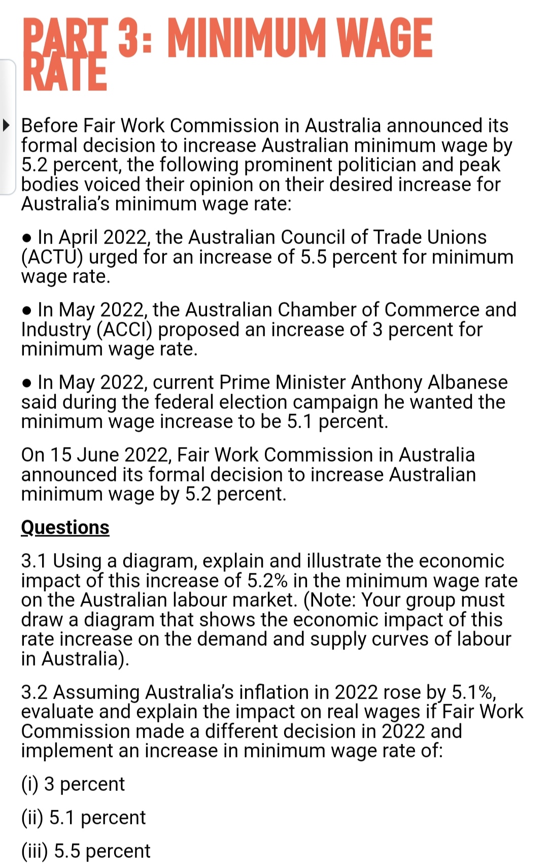  E\" 3: MINIMUM WAGE b Before Fair Work Commission in Australia
