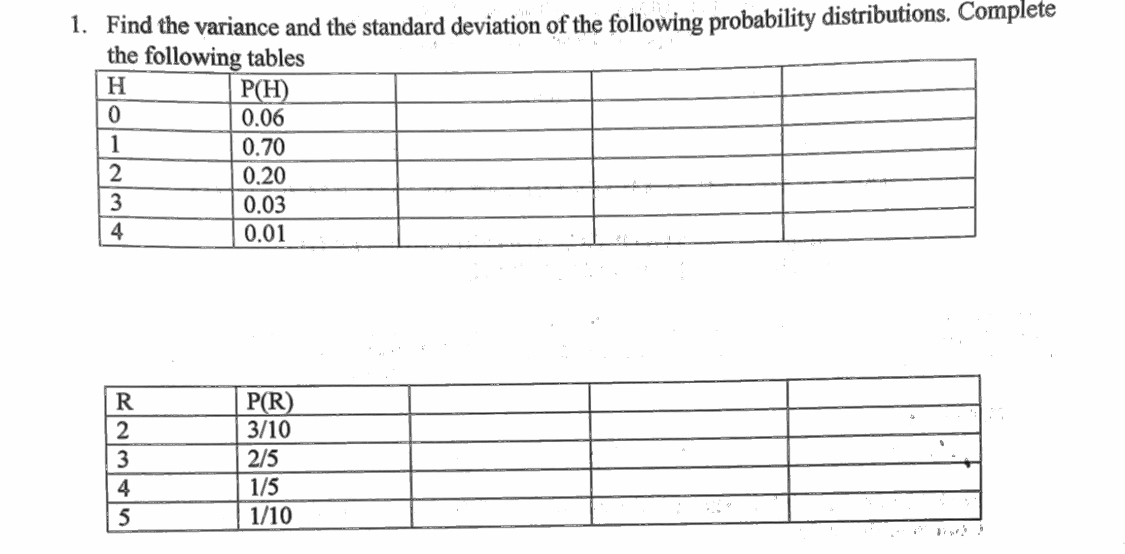 Answer with complete solution 1. Find the variance and the standard deviation