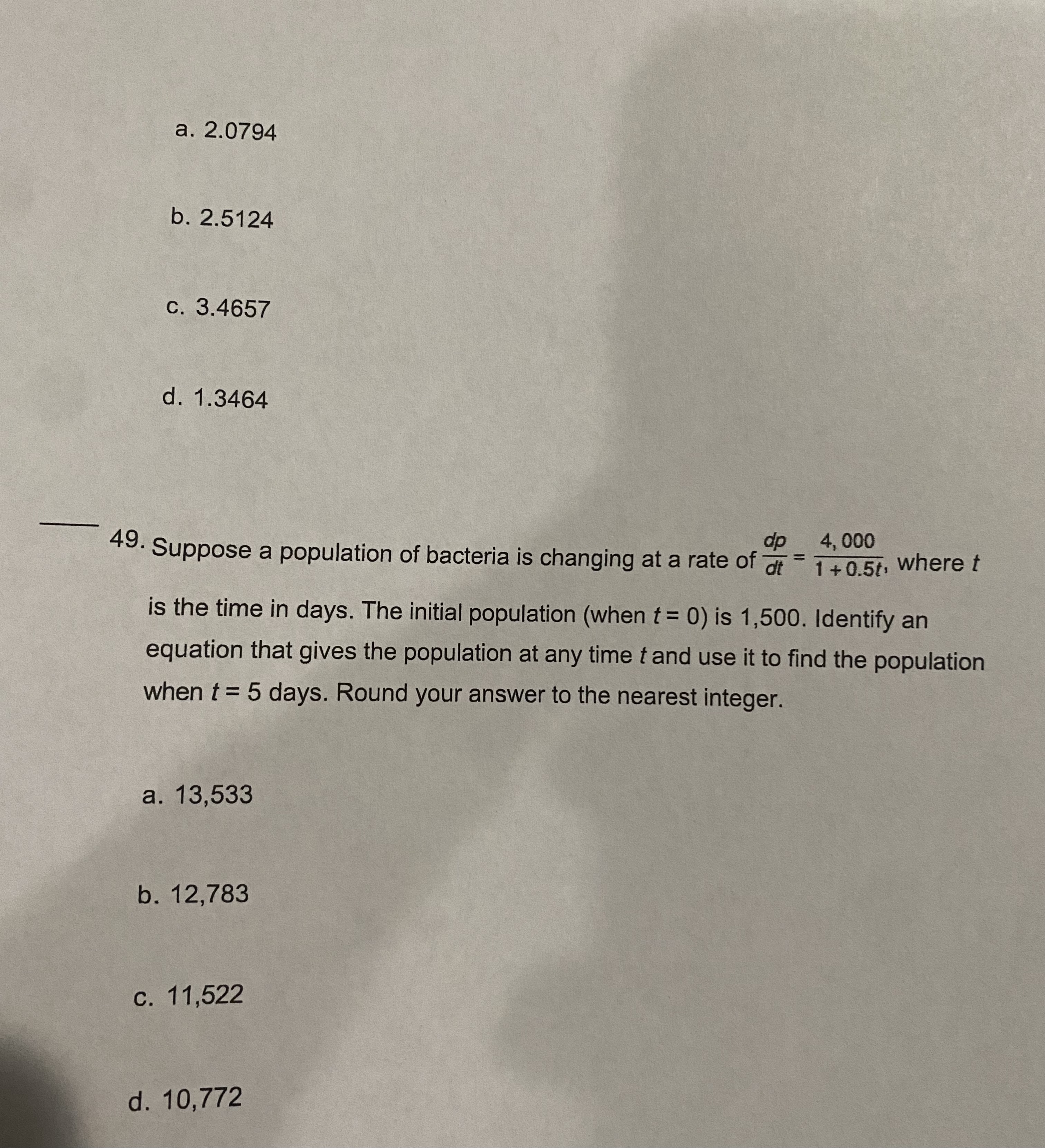 of growth at of a population of bacteria is proportional to the
