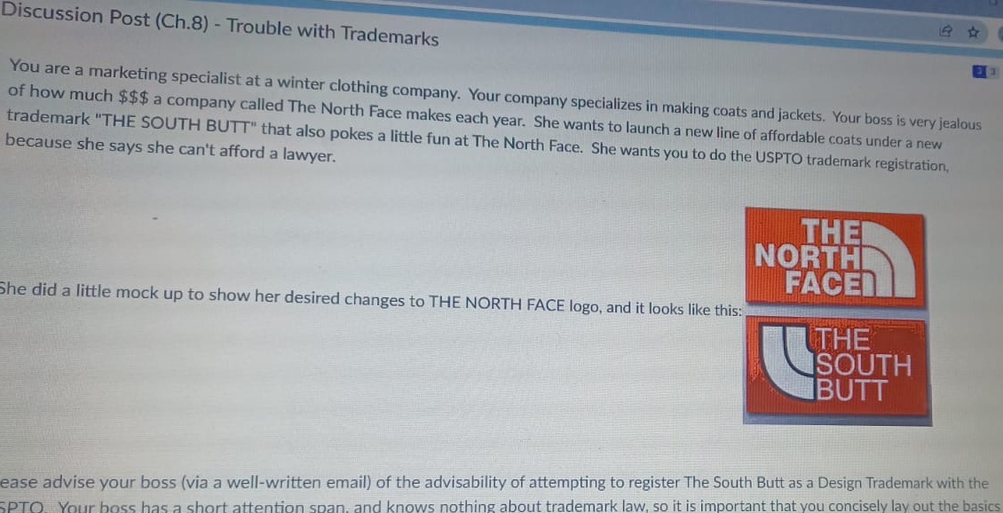 I need help with this question Discussion Post (Ch.8) - Trouble with