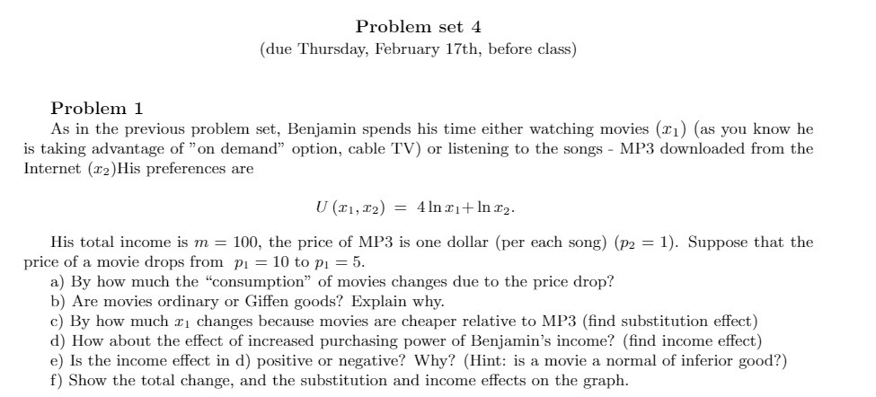 Problem set 4 (due Thursday, February 17th, before class) Problem 1