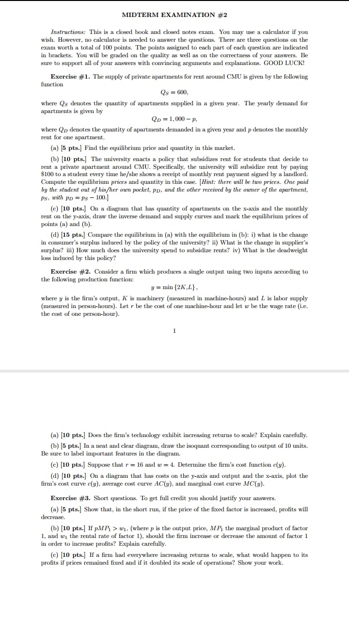 all questions... MIDTERM EXAMINATION #2 Instructions: This is a closed book and