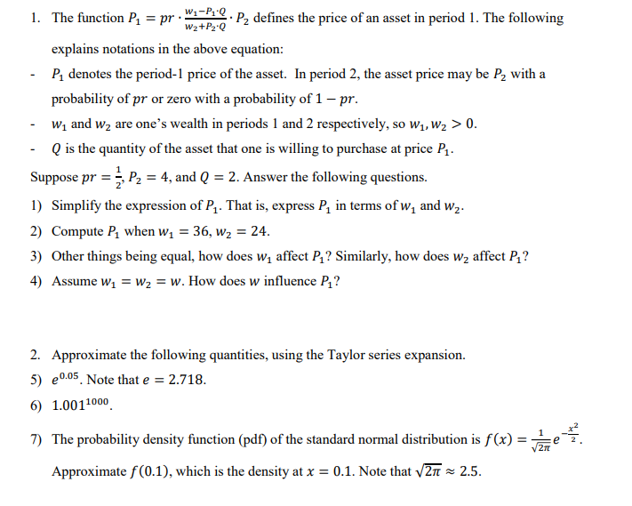 w.-P1'Q The function P1 = pr P2 defines the price of an