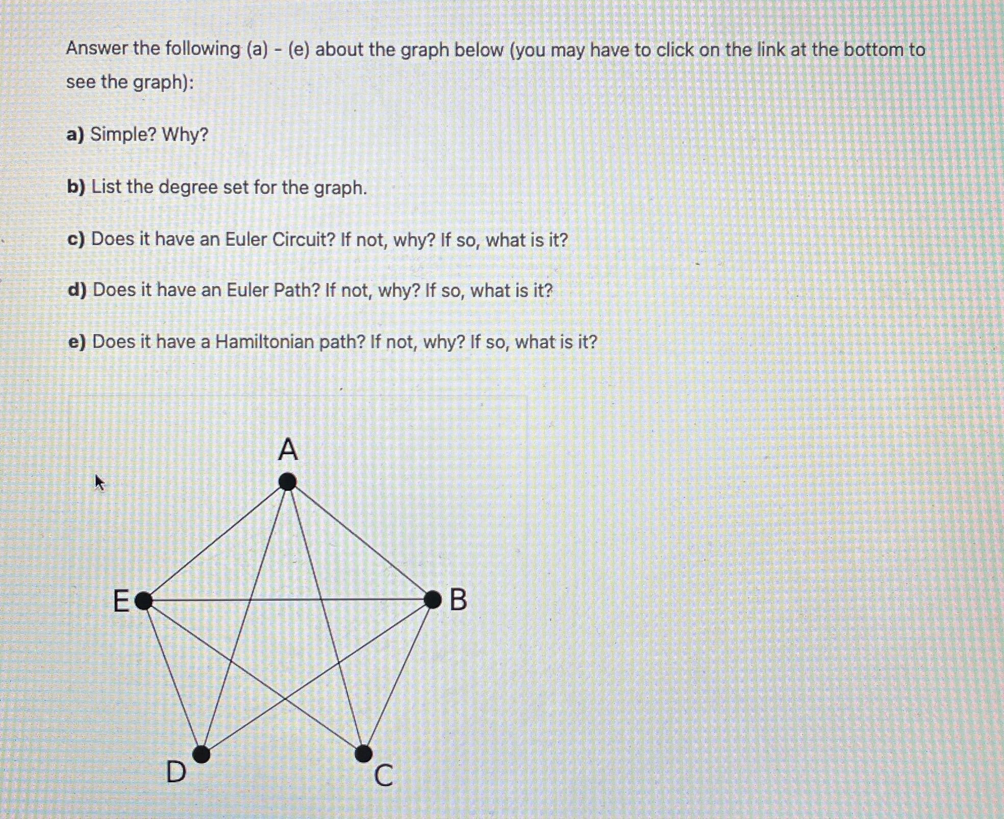  Answer the following (a) - (e) about the graph below (you