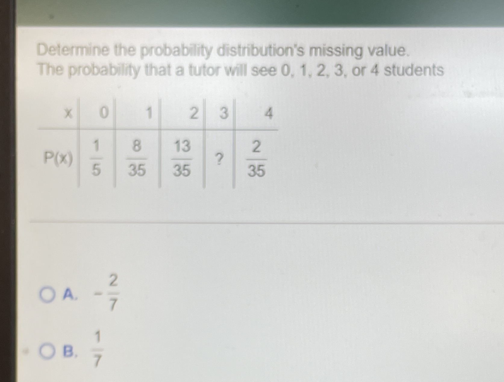 Determine the probability distribution's missing value. The probability that a tutor