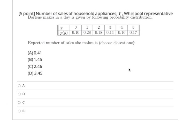 15 0 otherwise Then expected value # = (choose closest one) A.3