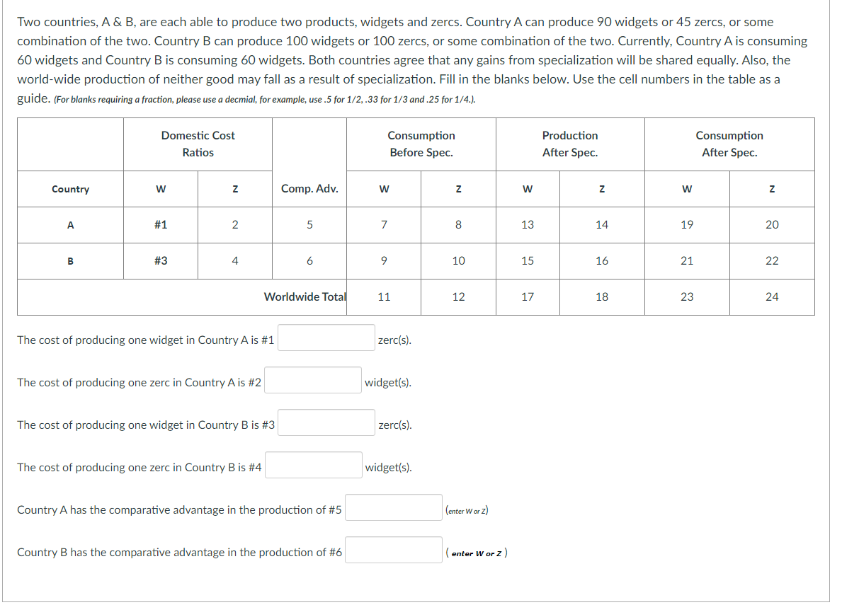 Two countries, A & B, are each able to produce two