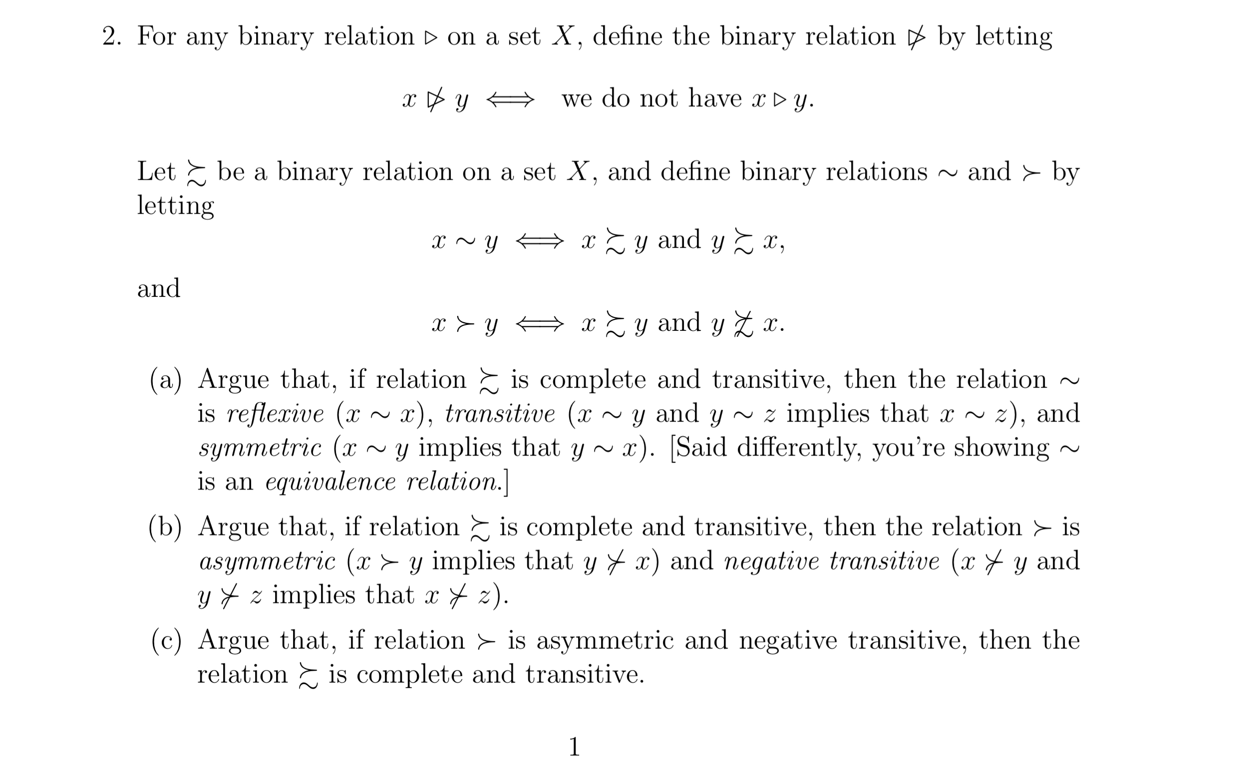  2. For any binary relation D on a set X, define